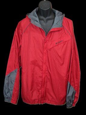 Columbia Men's Red & Grey Jacket Hood Full Zip Pockets Cinch Hem Size 2XL